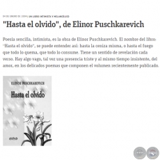 HASTA EL OLVIDO, DE ELINOR PUSCHKAREVICH - UN LIBRO INTIMISTA Y MELANCLICO - Domingo, 24 de Enero de 2004
